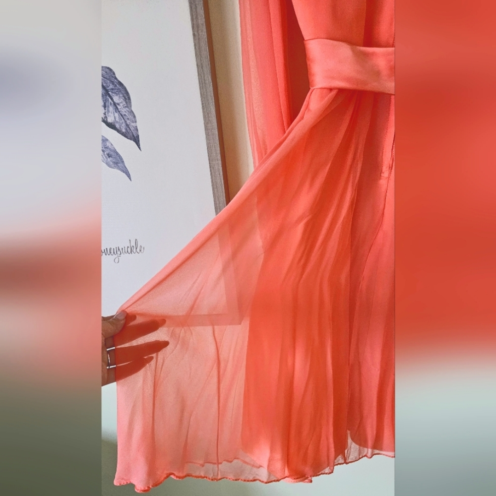 1960s Salmon Pink Chiffon Cocktail Dress - Picture 7 of 11